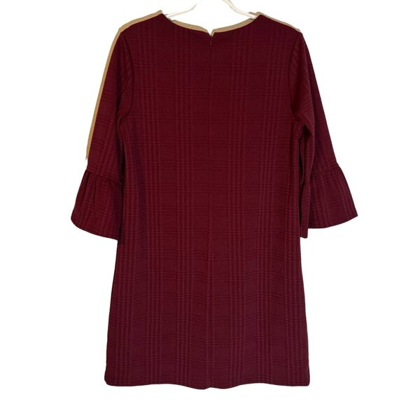Banana Republic Plaid Textured Burgundy Dress With 3/4 Bell Sleeves Size M - Picture 7 of 12